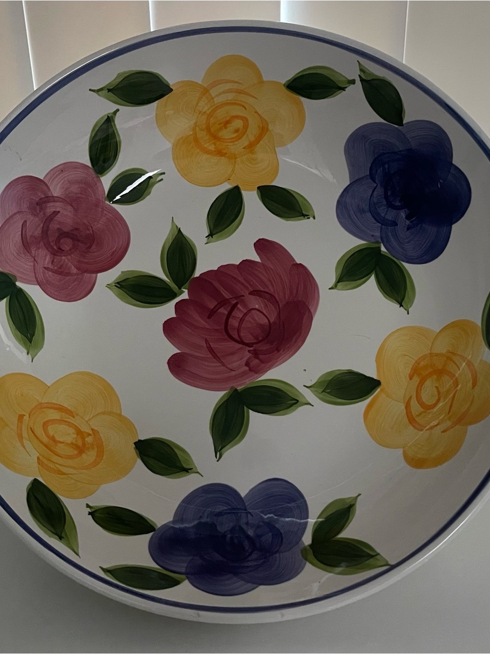 Hand-Painted Floral Ceramic Bowl - Pink, Yellow, Purple